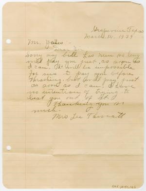 [Letter from Mrs. Lee Threatt to Earl Yates, Sr., March 14, 1939]