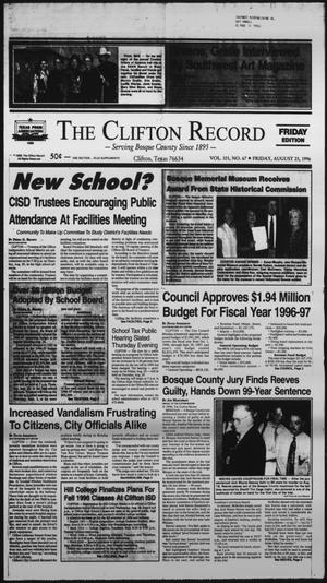 The Clifton Record (Clifton, Tex.), Vol. 101, No. 67, Ed. 1 Friday, August 23, 1996