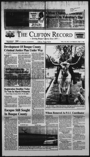 The Clifton Record (Clifton, Tex.), Vol. 101, No. 11, Ed. 1 Friday, February 9, 1996