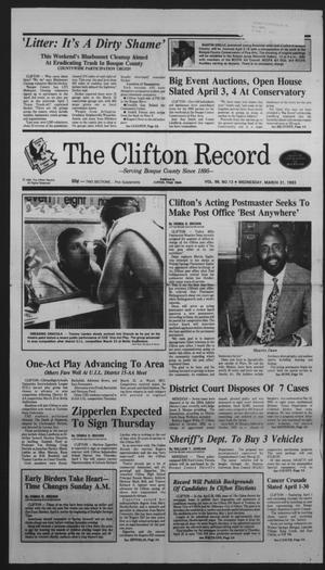 The Clifton Record (Clifton, Tex.), Vol. 98, No. 13, Ed. 1 Wednesday, March 31, 1993
