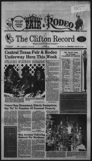 Primary view of object titled 'The Clifton Record (Clifton, Tex.), Vol. 96, No. 33, Ed. 1 Wednesday, August 14, 1991'.