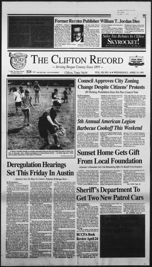 Primary view of object titled 'The Clifton Record (Clifton, Tex.), Vol. 100, No. 16, Ed. 1 Wednesday, April 19, 1995'.