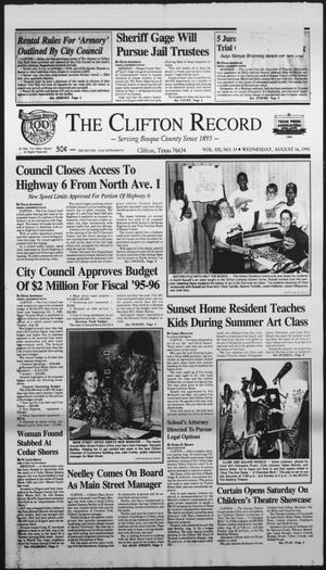 The Clifton Record (Clifton, Tex.), Vol. 100, No. 33, Ed. 1 Wednesday, August 16, 1995