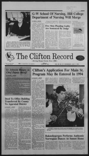 Primary view of object titled 'The Clifton Record (Clifton, Tex.), Vol. 98, No. 27, Ed. 1 Wednesday, July 7, 1993'.