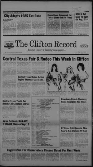Primary view of object titled 'The Clifton Record (Clifton, Tex.), Vol. 91, No. 34, Ed. 1 Thursday, August 21, 1986'.