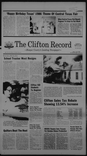 Primary view of object titled 'The Clifton Record (Clifton, Tex.), Vol. 91, No. 33, Ed. 1 Thursday, August 14, 1986'.