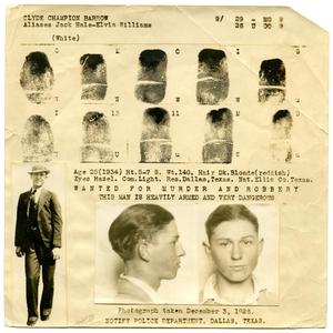 [Clyde Champion Barrow Fingerprint Chart, 1934 - Dallas, Texas Police Department]