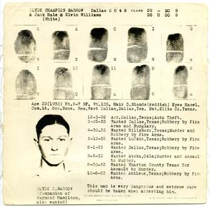 [Clyde Champion Barrow Fingerprint Chart, 1932 - Dallas, Texas Police Department]
