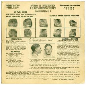 [Clyde Champion Barrow Fingerprint Chart, 10/24/1933 - Dallas, Texas Police Department]