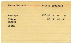 [Henry Methvin Oklahoma State Penitentiary Index Card, 1935]