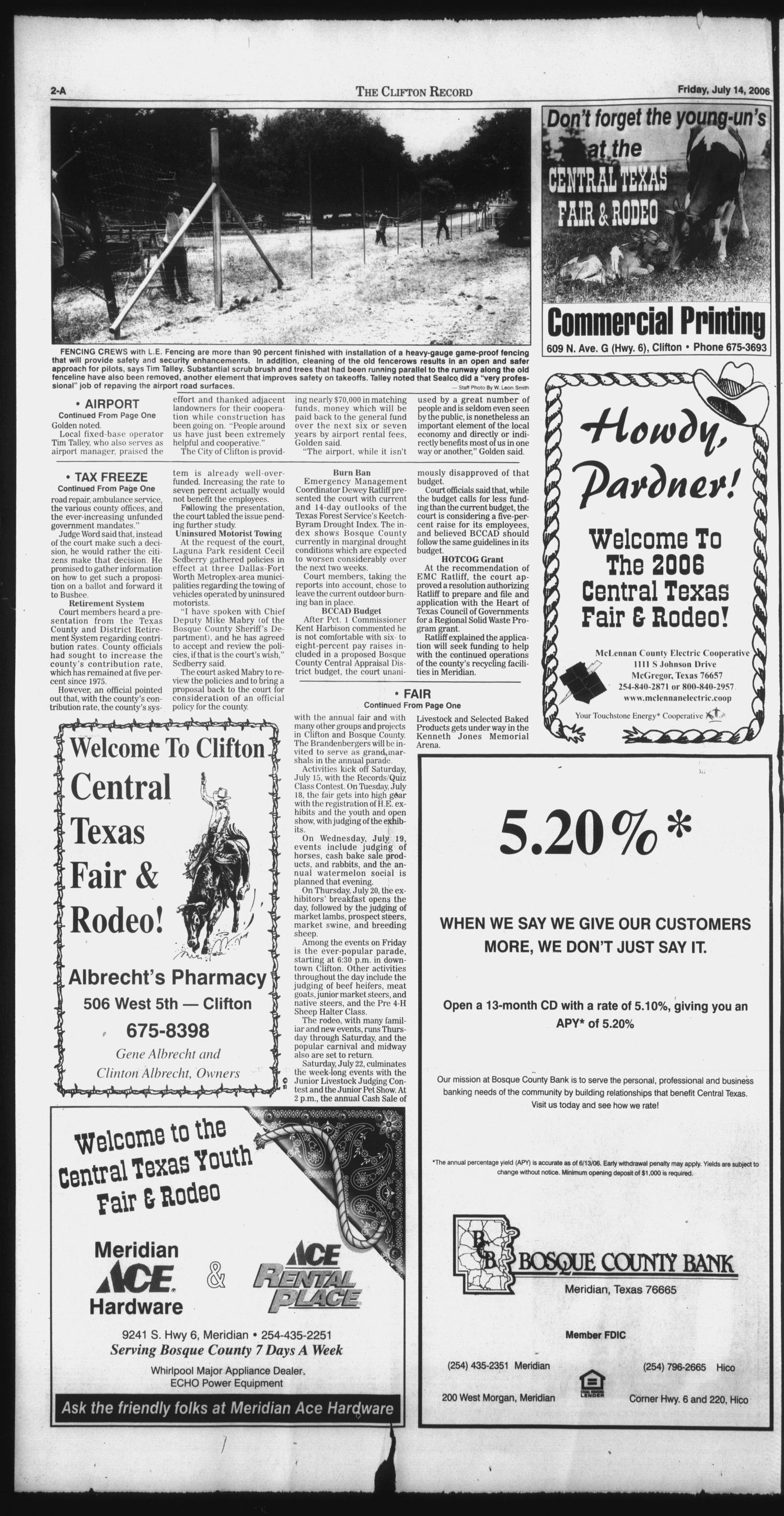 The Clifton Record (Clifton, Tex.), Vol. 111, No. 28, Ed. 1 Friday, July 14, 2006
                                                
                                                    [Sequence #]: 2 of 26
                                                