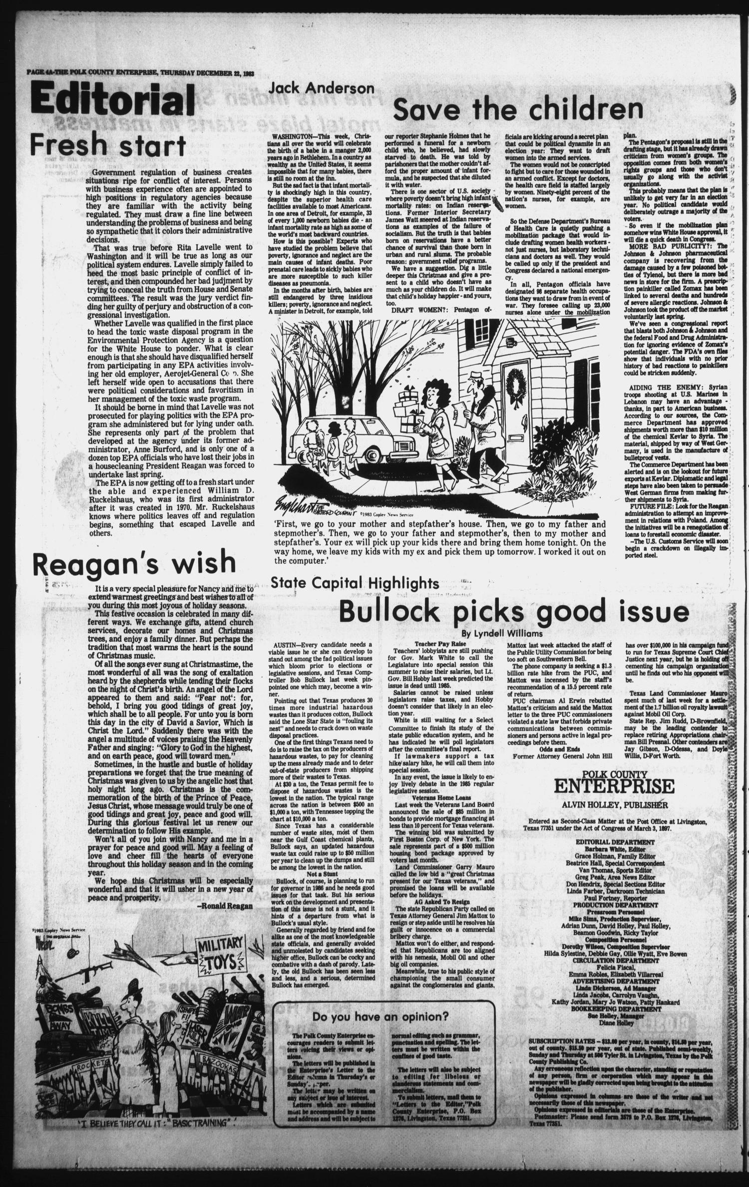 Polk County Enterprise (Livingston, Tex.), Vol. 101, No. 103, Ed. 1 Thursday, December 22, 1983
                                                
                                                    [Sequence #]: 4 of 72
                                                