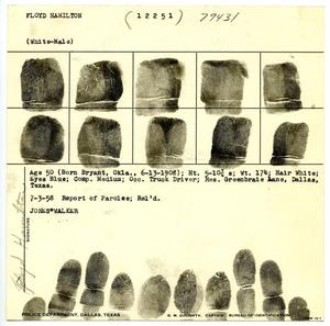 Primary view of object titled '[Floyd Garland Hamilton Fingerprint Chart, 1958 - Dallas, Texas Police Department]'.