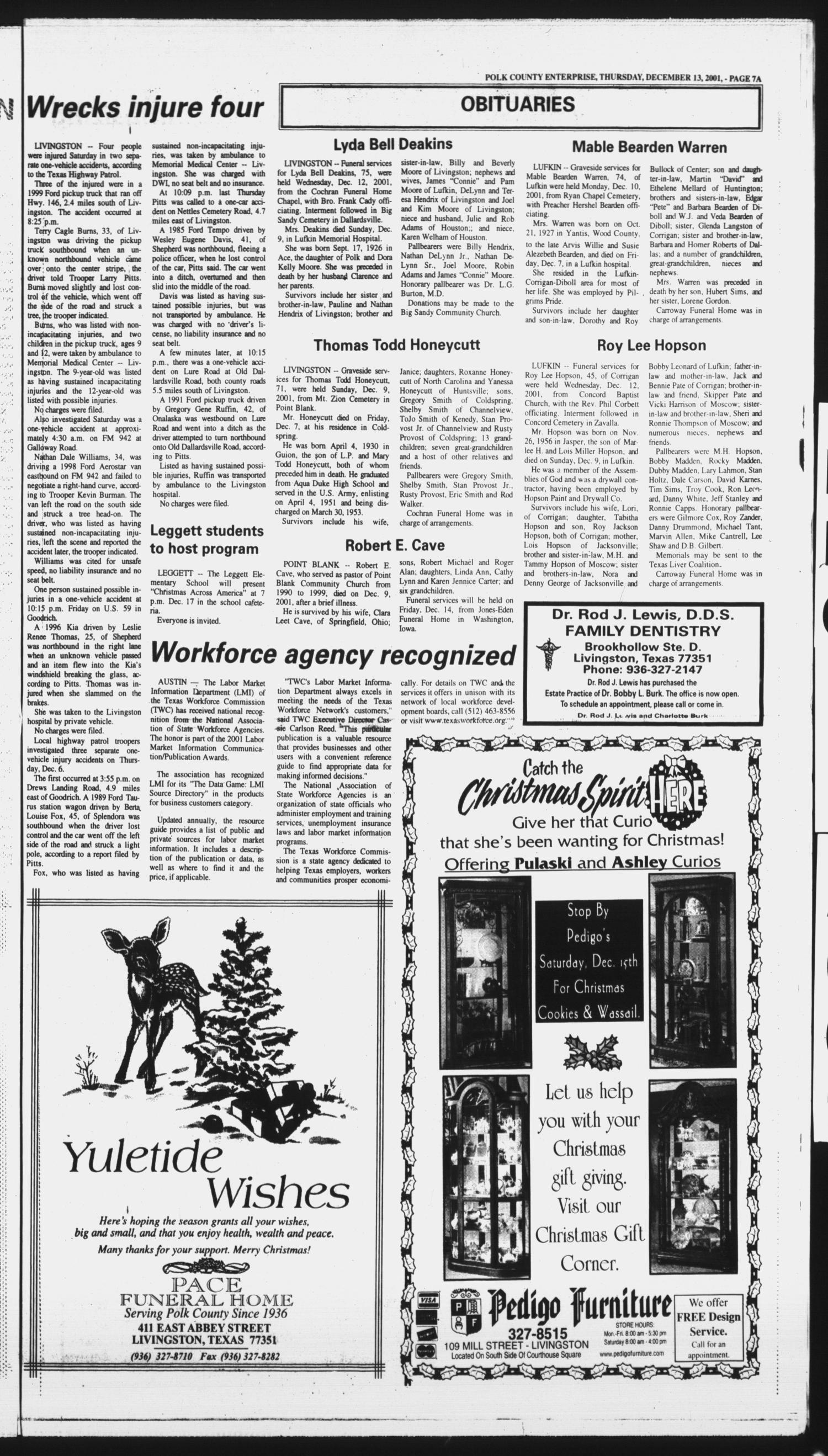 Polk County Enterprise (Livingston, Tex.), Vol. 119, No. 99, Ed. 1 Thursday, December 13, 2001
                                                
                                                    [Sequence #]: 7 of 20
                                                
