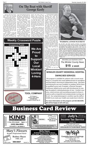 The Winkler County News (Kermit, Tex.), Vol. 79, No. 37, Ed. 1 Thursday, September 25, 2014