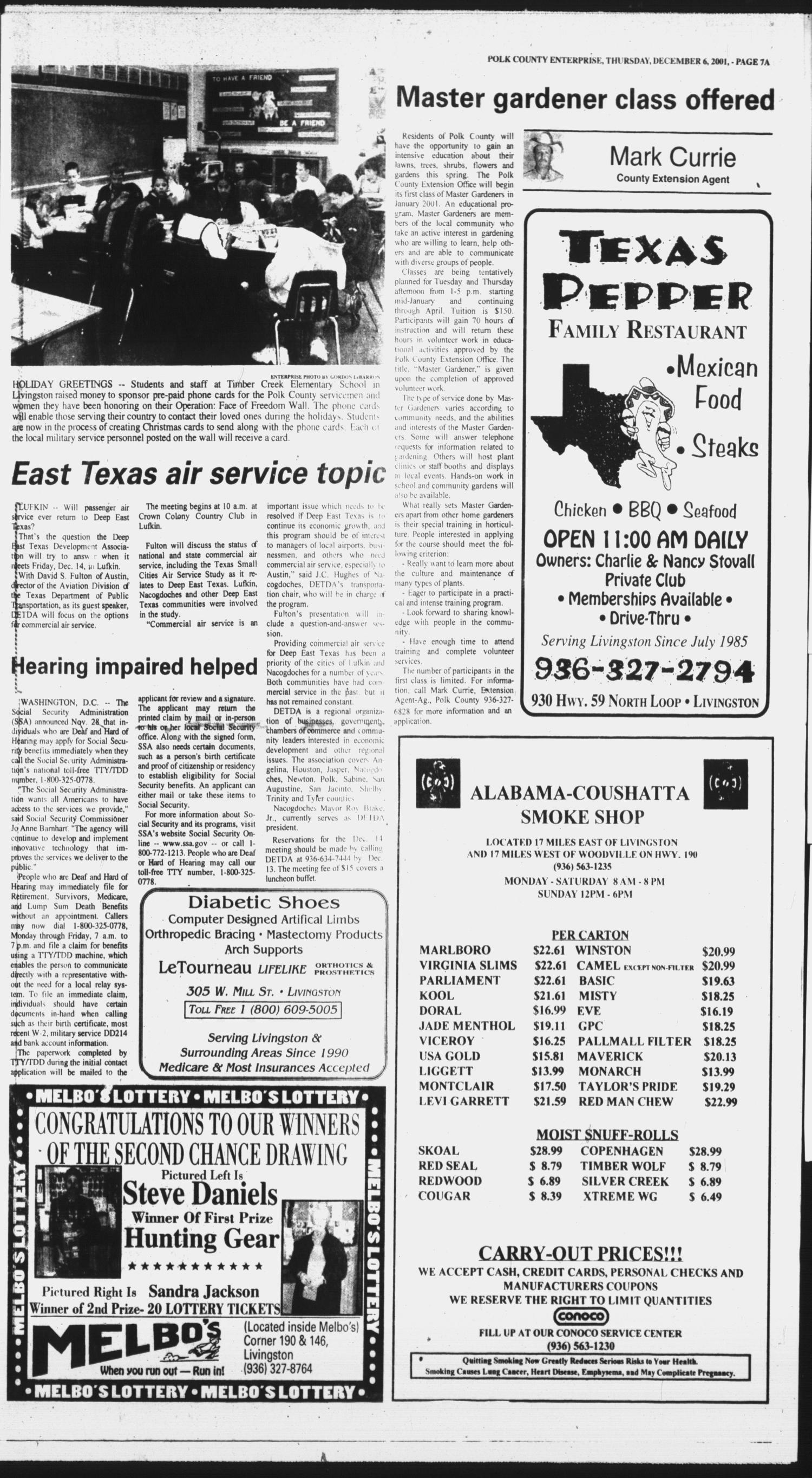 Polk County Enterprise (Livingston, Tex.), Vol. 119, No. 97, Ed. 1 Thursday, December 6, 2001
                                                
                                                    [Sequence #]: 7 of 24
                                                