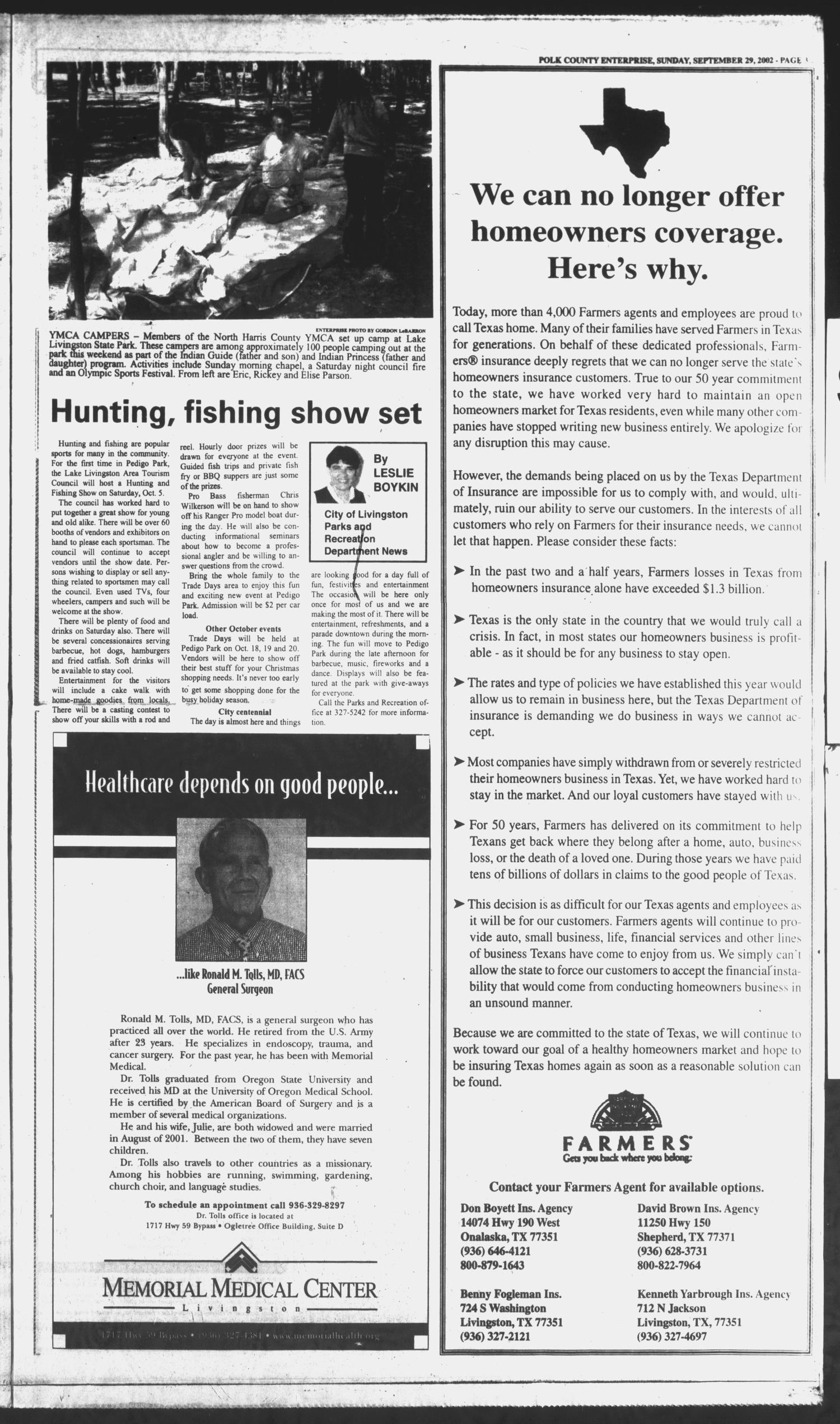 Polk County Enterprise (Livingston, Tex.), Vol. 120, No. 78, Ed. 1 Sunday, September 29, 2002
                                                
                                                    [Sequence #]: 3 of 92
                                                
