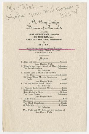 Primary view of object titled '[Recital Program: Division of Fine Arts, 1953]'.