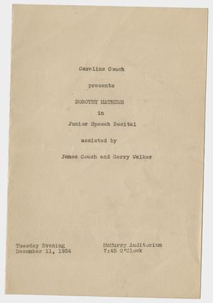 [Recital Program: Dorothy Mathews, Junior Speech Recital, 1934]