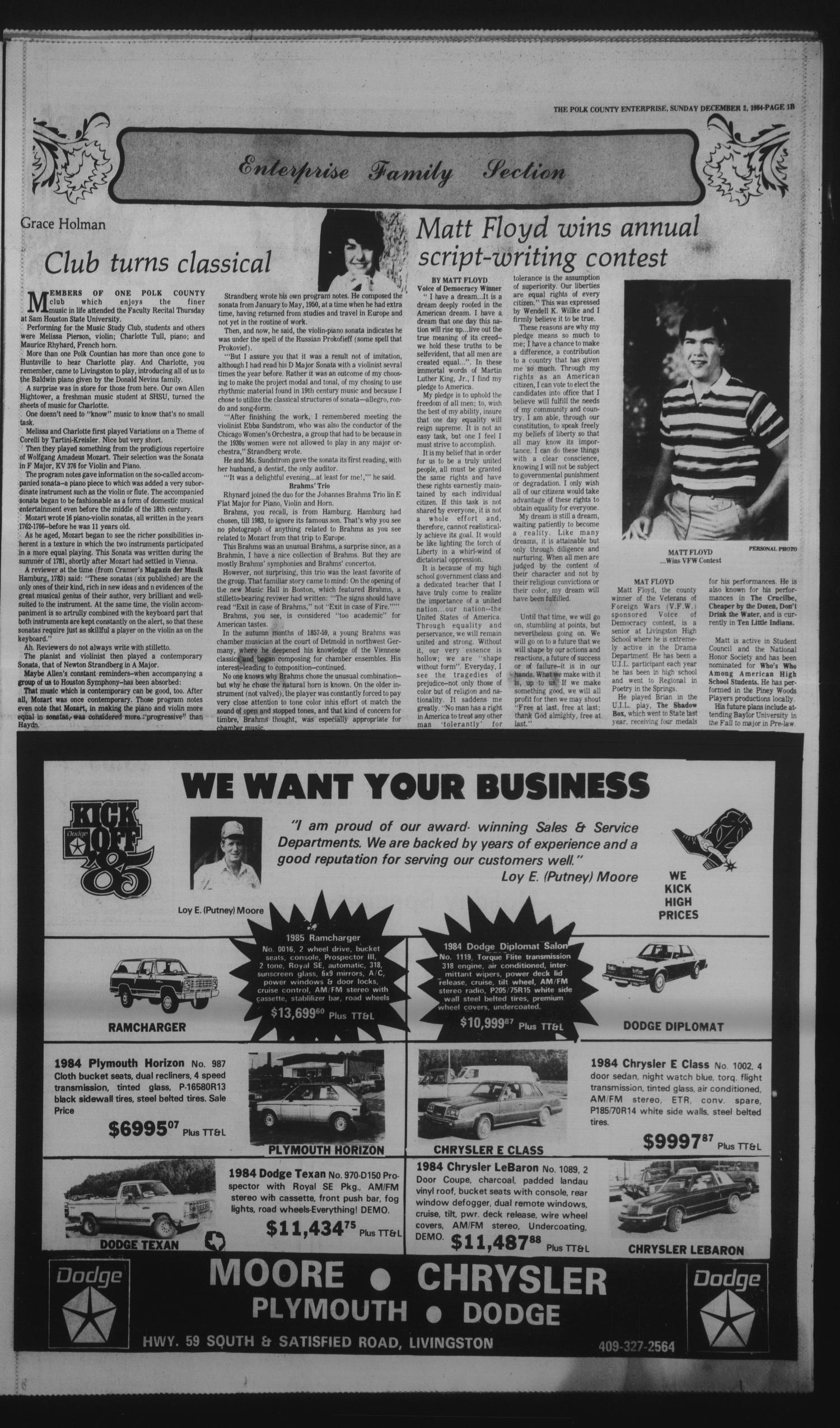 Polk County Enterprise (Livingston, Tex.), Vol. 102, No. 94, Ed. 1 Sunday, December 2, 1984
                                                
                                                    [Sequence #]: 13 of 44
                                                