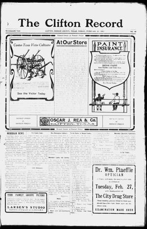 The Clifton Record (Clifton, Tex.), Vol. 17, No. 48, Ed. 1 Friday, February 23, 1912