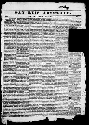 San Luis Advocate (San Luis, Tex.), Vol. 1, No. 24, Ed. 1, Tuesday, March 16, 1841