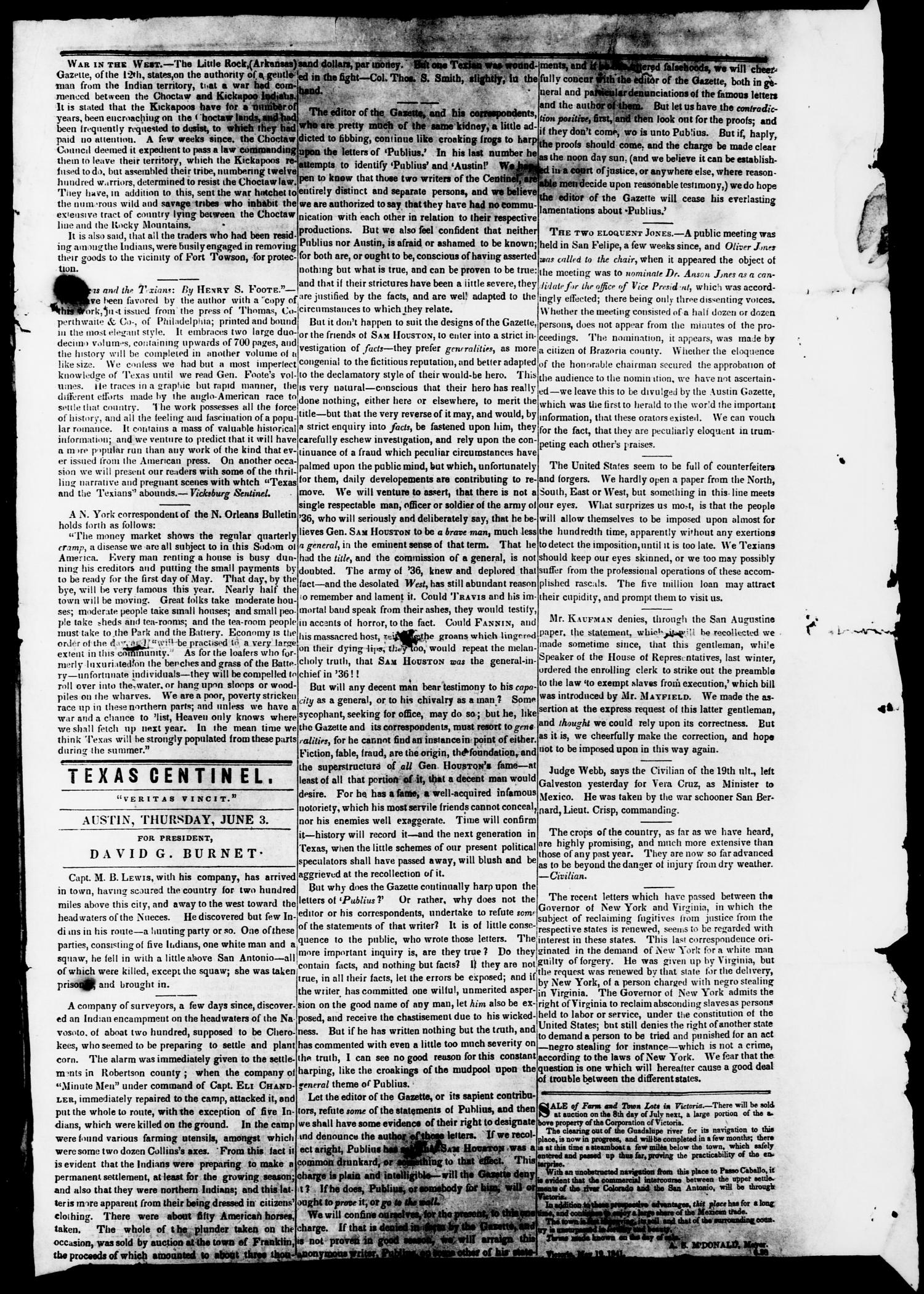 Texas Centinel. (Austin, Tex.), Vol. 2, No. 26, Ed. 1, Thursday, June 3, 1841
                                                
                                                    [Sequence #]: 3 of 4
                                                
