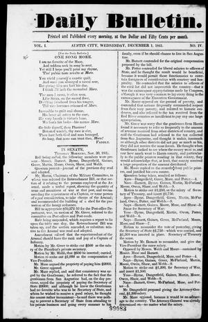 Daily Bulletin. (Austin, Tex.), Vol. 1, No. 4, Ed. 1, Wednesday, December 1, 1841