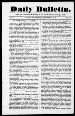 Daily Bulletin. (Austin, Tex.), Vol. 1, No. 9, Ed. 1, Tuesday, December 7, 1841