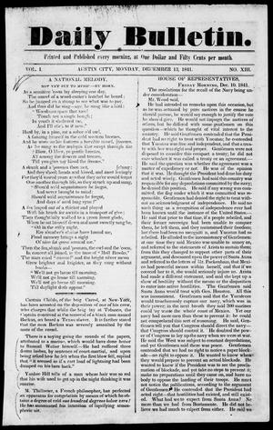 Daily Bulletin. (Austin, Tex.), Vol. 1, No. 13, Ed. 1, Monday, December 13, 1841