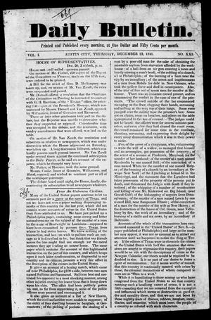 Daily Bulletin. (Austin, Tex.), Vol. 1, No. 21, Ed. 1, Thursday, December 23, 1841