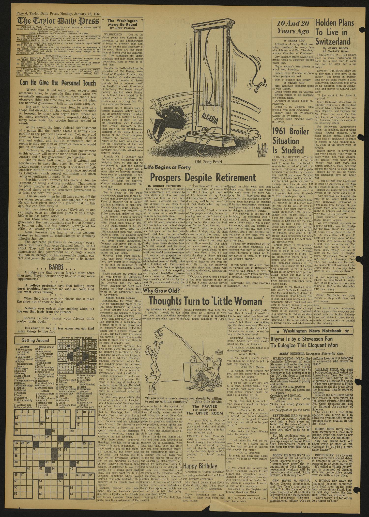 The Taylor Daily Press (Taylor, Tex.), Vol. 48, No. 24, Ed. 1 Monday, January 16, 1961
                                                
                                                    [Sequence #]: 4 of 6
                                                