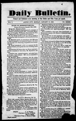 Primary view of Daily Bulletin. (Austin, Tex.), Vol. 1, No. 39, Ed. 1, Monday, January 17, 1842