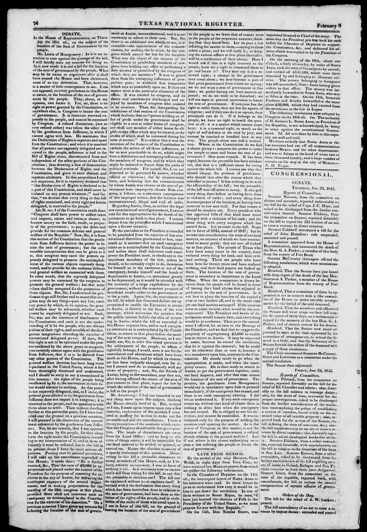 Texas National Register. (Washington, Tex.), Vol. 1, No. 10, Ed. 1, Saturday, February 8, 1845
                                                
                                                    [Sequence #]: 4 of 8
                                                