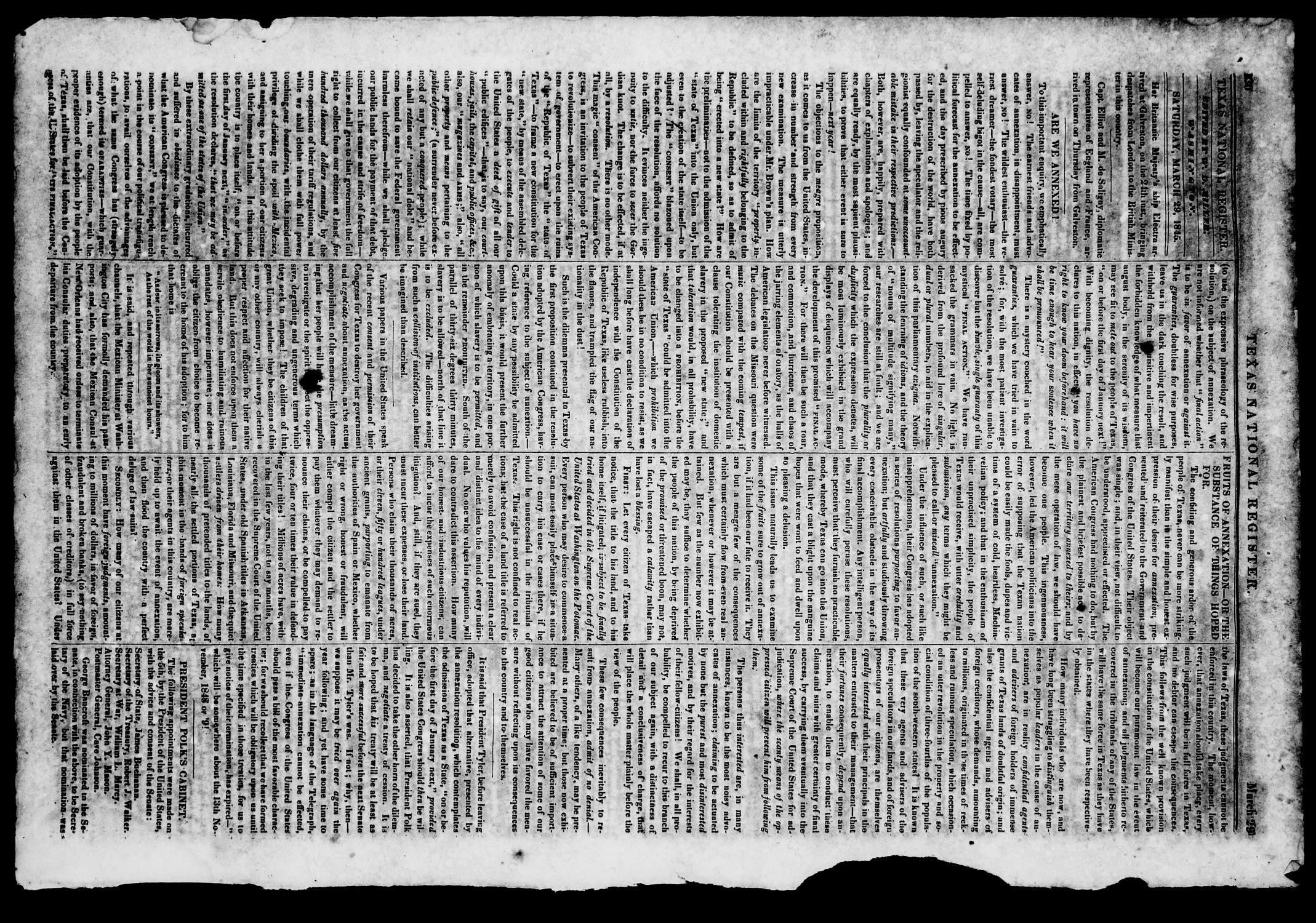 Texas National Register. (Washington, Tex.), Vol. 1, No. 17, Ed. 1, Saturday, March 29, 1845
                                                
                                                    [Sequence #]: 2 of 8
                                                