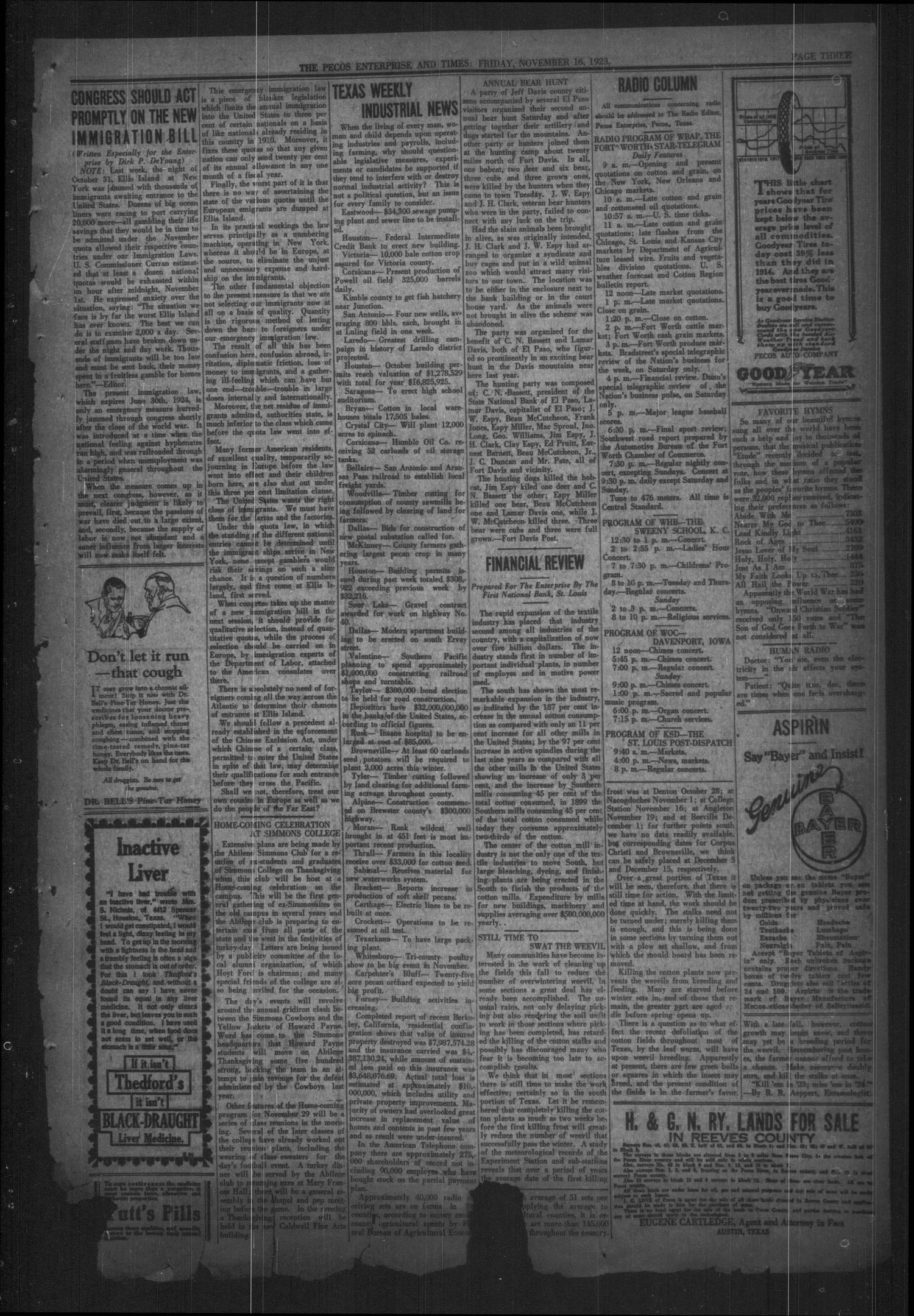 The Pecos Enterprise and Pecos Times (Pecos, Tex.), Vol. 43, No. 14, Ed. 1 Friday, November 16, 1923
                                                
                                                    [Sequence #]: 3 of 8
                                                