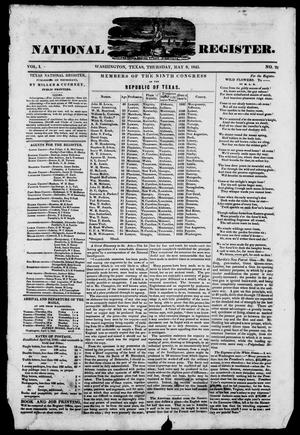 Primary view of object titled 'Texas National Register. (Washington, Tex.), Vol. 1, No. 22, Ed. 1, Thursday, May 8, 1845'.