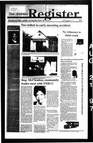 Primary view of object titled 'San Antonio Register (San Antonio, Tex.), Vol. 66, No. 10, Ed. 1 Thursday, August 21, 1997'.