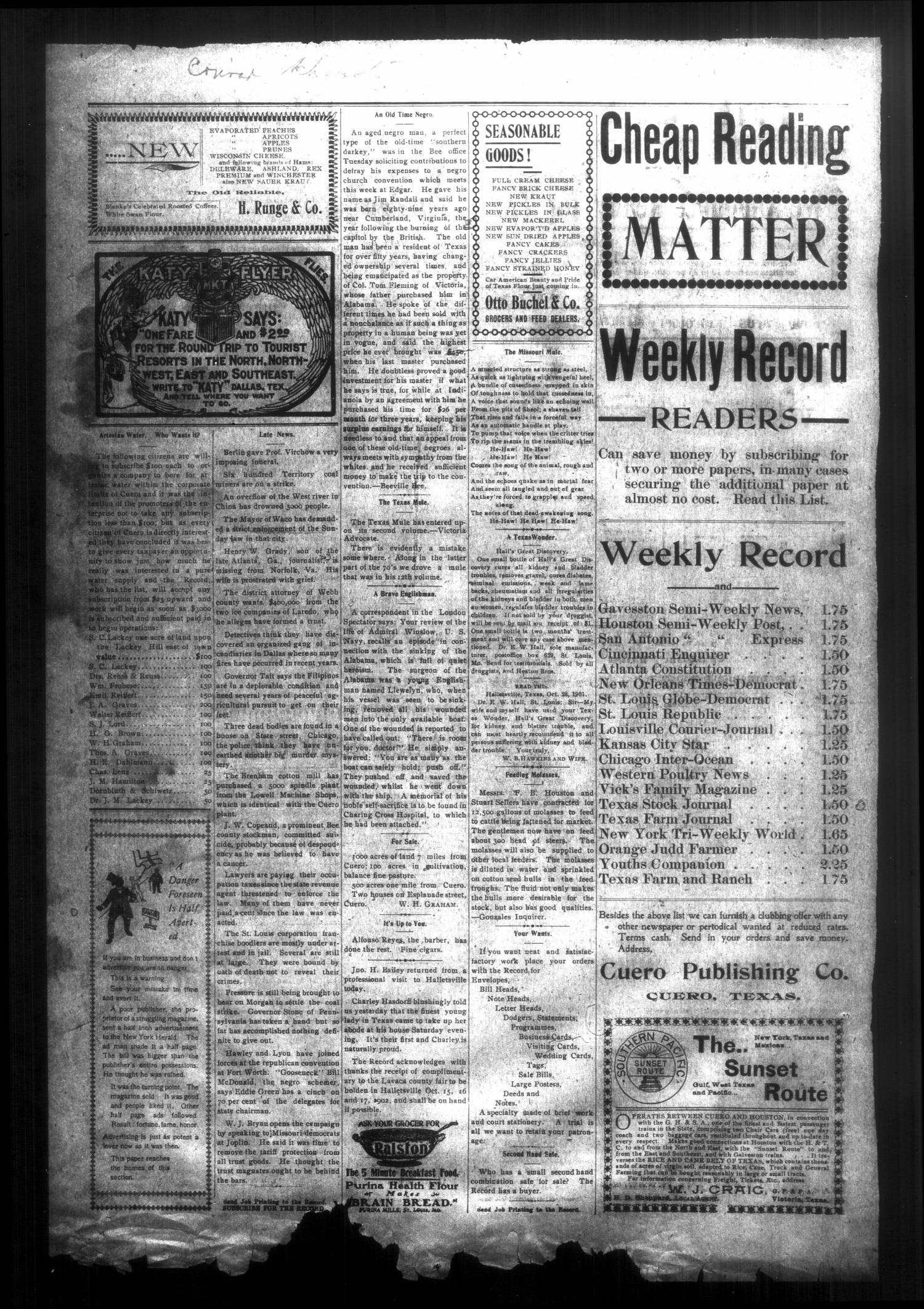 The Cuero Daily Record. (Cuero, Tex.), Vol. 17, No. 52, Ed. 1 Wednesday, September 10, 1902
                                                
                                                    [Sequence #]: 2 of 4
                                                