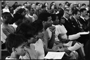 Primary view of object titled '[M.U. Students and Faculty Seated During Service for Martin Luther King Jr.]'.