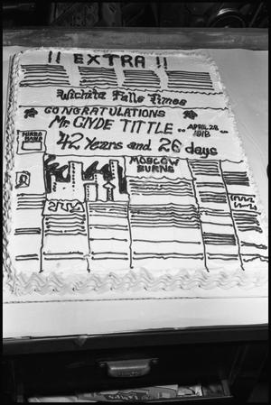 Primary view of object titled '[Clyde Tittle Retirement Cake]'.