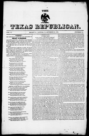 Primary view of object titled 'The Texas Republican. (Brazoria, Tex.), Vol. 1, No. 13, Ed. 1, Saturday, October 25, 1834'.