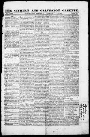 The Civilian and Galveston Gazette. (Galveston, Tex.), Vol. 8, Ed. 1, Saturday, February 21, 1846