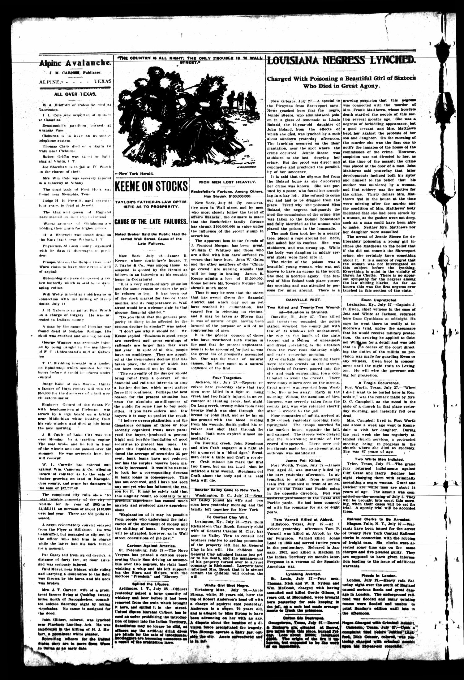 Alpine Avalanche (Alpine, Tex.), Vol. 13, No. 30, Ed. 1 Friday, July 31, 1903
                                                
                                                    [Sequence #]: 2 of 4
                                                