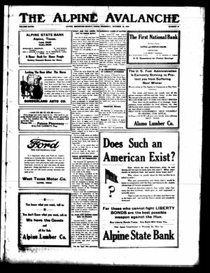 The Alpine Avalanche (Alpine, Tex.), Vol. 28, No. 40, Ed. 1 Thursday, October 10, 1918