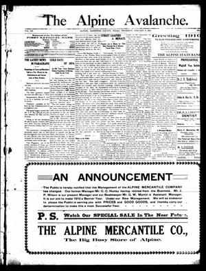 The Alpine Avalanche. (Alpine, Tex.), Vol. 20, No. [2], Ed. 1 Thursday, January 6, 1910