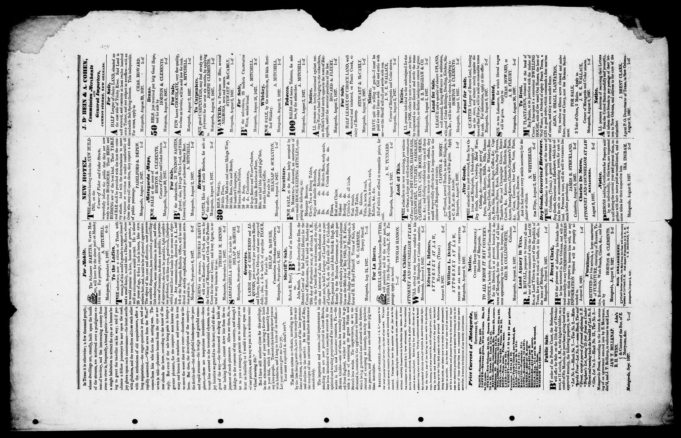 Matagorda Bulletin. (Matagorda, Tex.), Vol. 1, No. 7, Ed. 1, Wednesday, September 13, 1837
                                                
                                                    [Sequence #]: 3 of 4
                                                