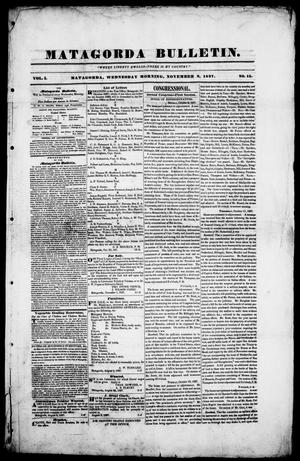 Matagorda Bulletin. (Matagorda, Tex.), Vol. 1, No. 15, Ed. 1, Wednesday, November 8, 1837