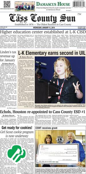 Primary view of object titled 'The Cass County Sun (Linden, Tex.), Vol. 139, No. 3, Ed. 1 Wednesday, January 15, 2014'.