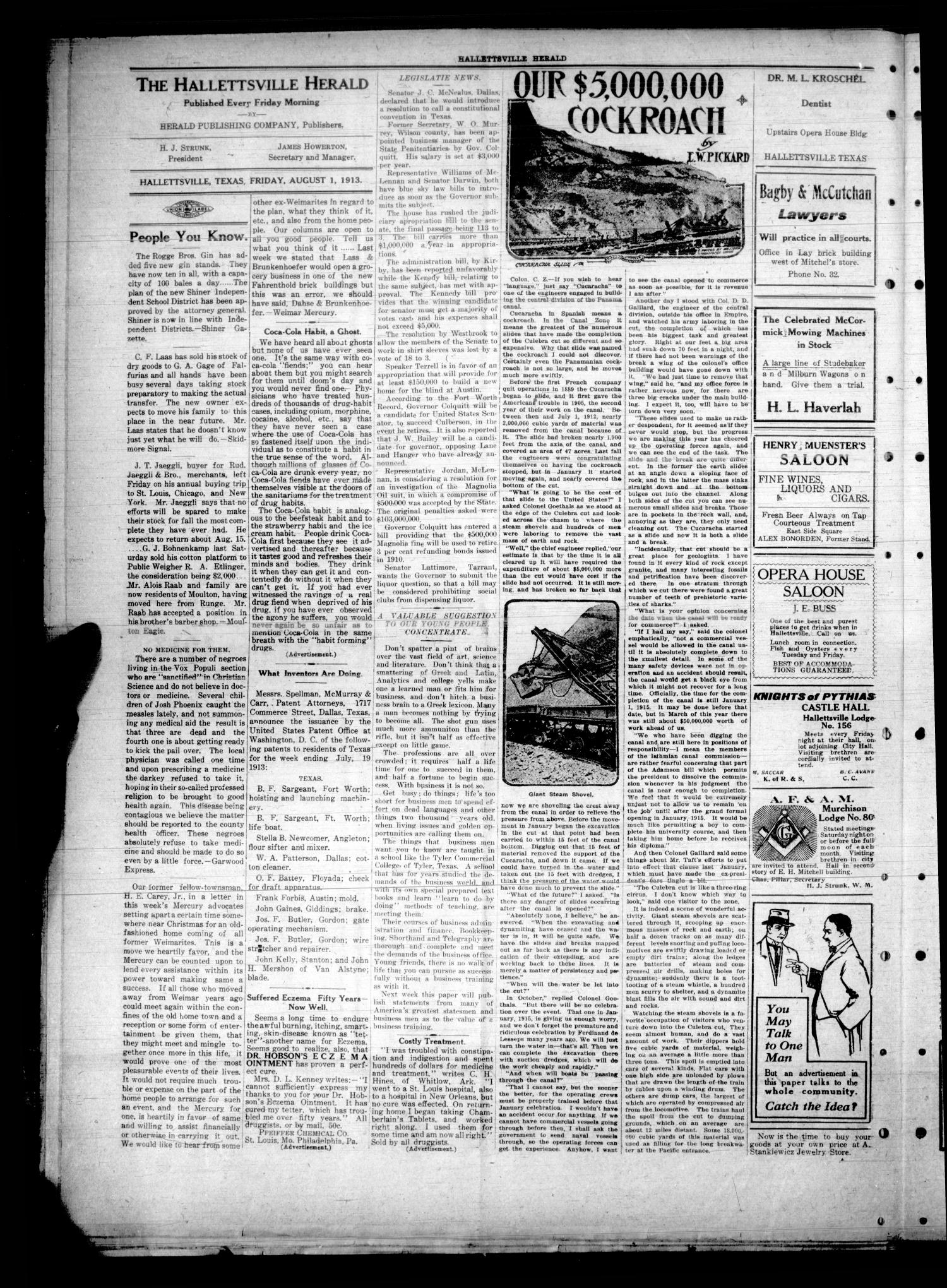 Halletsville Herald. (Hallettsville, Tex.), Vol. 42, No. 14, Ed. 1 Friday, August 1, 1913
                                                
                                                    [Sequence #]: 4 of 8
                                                